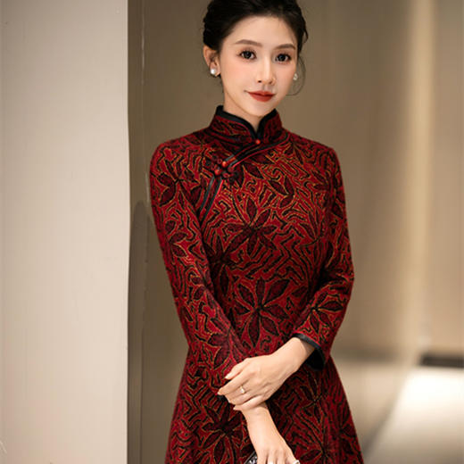 TQX39505秋冬2023新款复古连衣裙女高档妈妈装改良旗袍中国风日常穿中长款 商品图3
