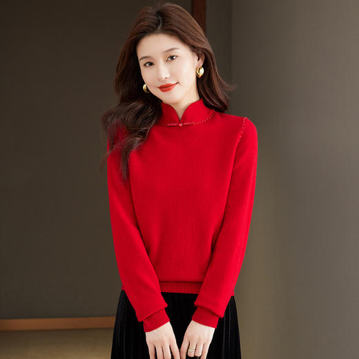 旗袍领100纯羊毛内搭，秋冬新款中式国风短款打底衫CC-101-70997 商品图2