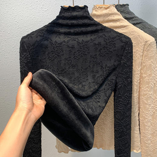 高领加绒打底衫，新款钩花镂空蕾丝衫保暖内搭减龄木耳边上衣XY-DY332231 商品图2