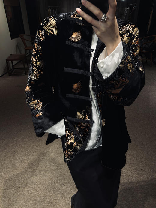 盛唐牡丹 |黑丝绒烫金对襟外套(夹棉） 商品图2