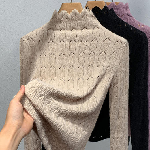 高领打底衫女，新款女装法式花边蕾丝衫收腰内搭温柔风上衣XY-L3D1007 商品图0