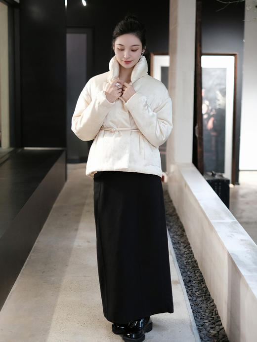 微瑕秒杀| 盛唐牡丹|竹子纹真丝提花立领夹棉外套-香槟色[特价品](特殊商品不退不换) 商品图4