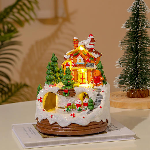 创意摆件装饰品发光音乐饼干房子雪屋圣诞节礼物树脂工艺品 商品图3