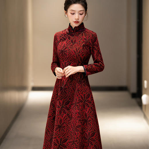 TQX39505秋冬2023新款复古连衣裙女高档妈妈装改良旗袍中国风日常穿中长款 商品图0