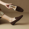 一脚蹬保暖加绒单鞋，磨砂休闲平底小皮鞋复古通勤风软牛皮乐福鞋NJMK-K787 商品缩略图0