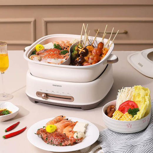 大宇（DAEWOO）电火锅家用6L大容量鸳鸯锅多功能蒸煮烤锅DYZG-6L16 暖阳白 商品图1