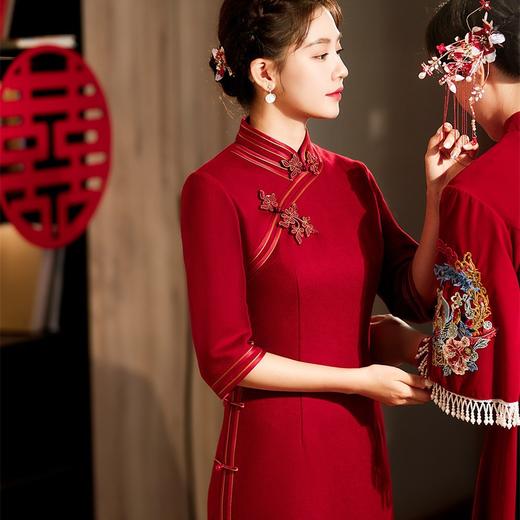 高端羊毛呢旗袍，七分袖喜婆婆喜妈妈婚宴装连衣裙HQ-173 商品图2