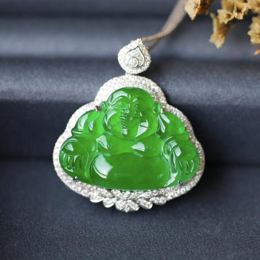 18K白金翡翠镶钻吊坠--玉佛/佛公24*33mm 商品图4