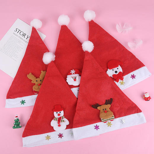 圣诞节【2个装圣诞帽】圣诞老人雪人小鹿帽贴花 儿童圣诞贴花短毛绒帽 商品图2