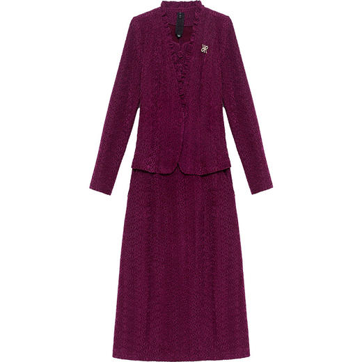 加绒假两件连衣裙，时尚木耳边拼结中长裙气质优雅提花裙QYM-KED-H1536-Y 商品图4