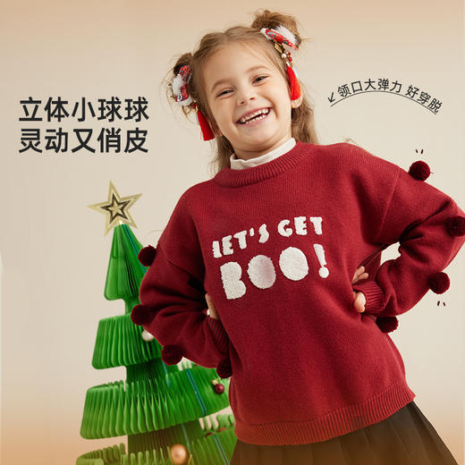 【秋冬上新】【圣诞风软毛衣】儿童毛绒球提花毛衣PDMY2313 商品图2