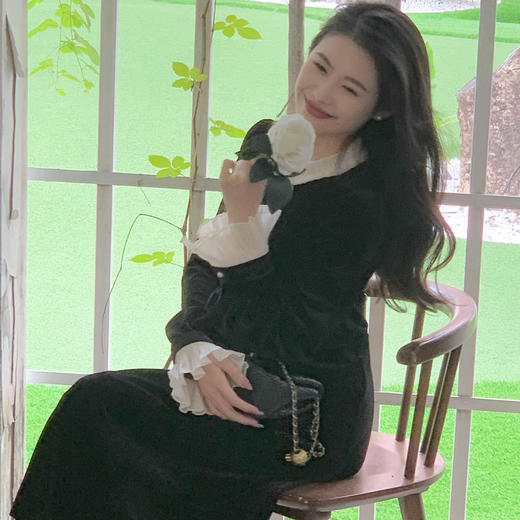 【百图lulu定制】【黑丝绒连衣裙】法式  复古黑色  丝绒连衣裙 礼服裙 商品图3
