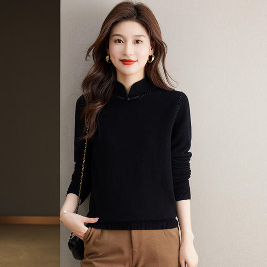 旗袍领100纯羊毛内搭，秋冬新款中式国风短款打底衫CC-101-70997 商品图1