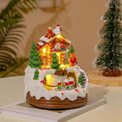 创意摆件装饰品发光音乐饼干房子雪屋圣诞节礼物树脂工艺品 商品图2