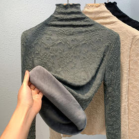 高领加绒打底衫，新款钩花镂空蕾丝衫保暖内搭减龄木耳边上衣XY-DY332231