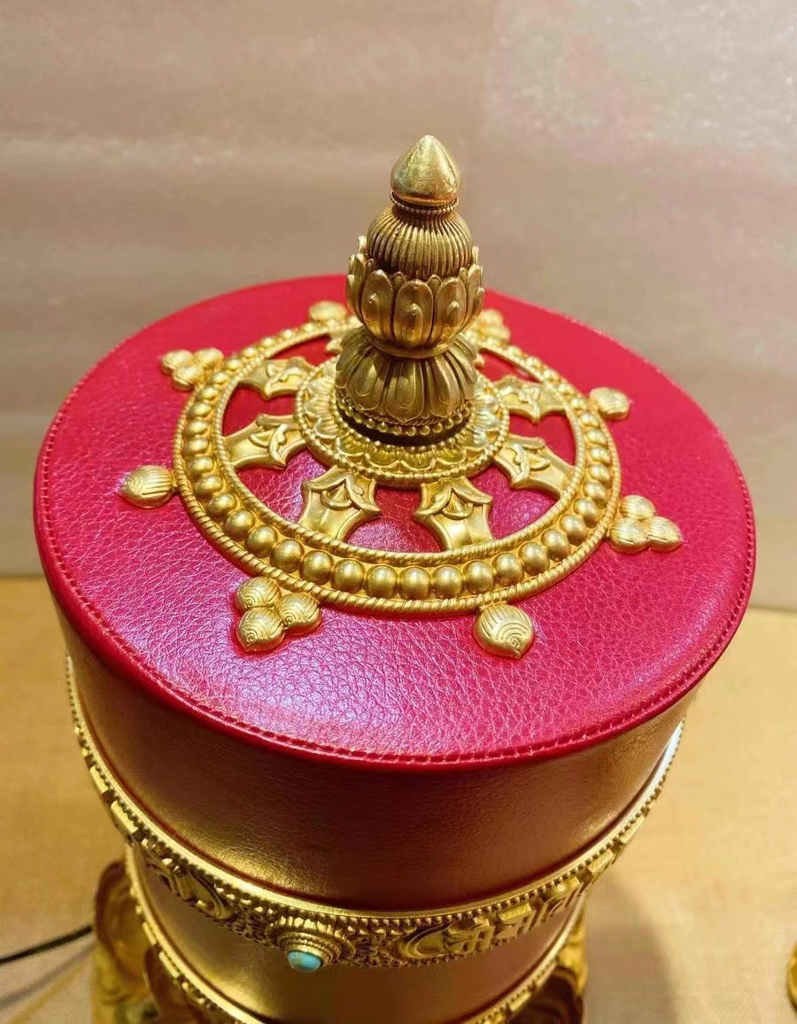 🔥纯铜红皮电动转经筒331万遍观音心咒经文 金色 银色款