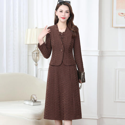 加绒假两件连衣裙，时尚木耳边拼结中长裙气质优雅提花裙QYM-KED-H1536-Y 商品图1