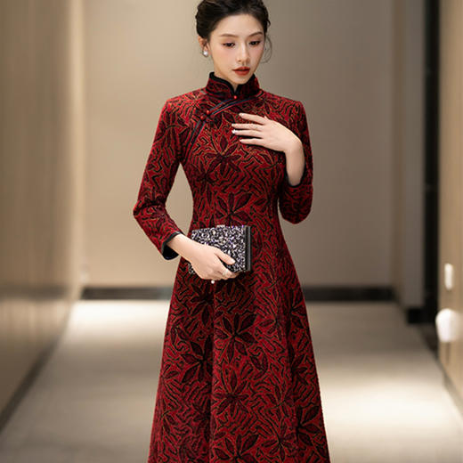 TQX39505秋冬2023新款复古连衣裙女高档妈妈装改良旗袍中国风日常穿中长款 商品图1