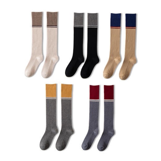 【羊毛混纺中筒袜】潮流拼色羊毛袜加厚秋冬款 显瘦双色杠条袜美拉德中筒袜小腿袜 商品图3
