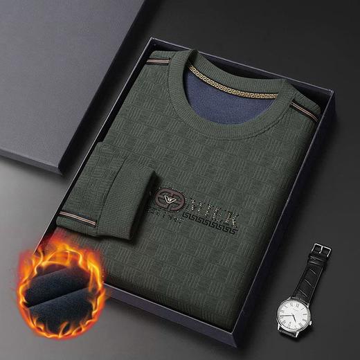 加绒加厚针织衫男式秋冬季新款保暖麻将格打底衫毛衣 商品图1