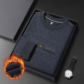 加绒加厚针织衫男式秋冬季新款保暖麻将格打底衫毛衣