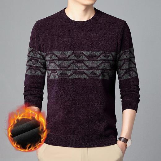 冬季新款雪尼尔加绒毛衣中老年休闲爸爸男装条纹针织衫 商品图1