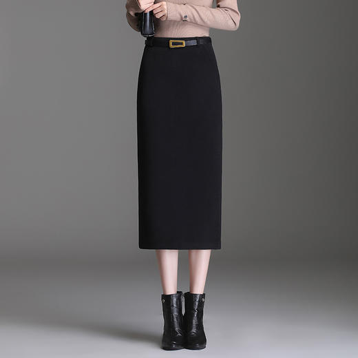 毛呢半身裙，秋冬季新款A字裙时尚高腰开衩包臀裙MYX-6705 商品图1