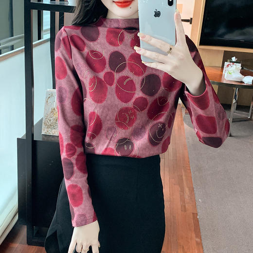 半高领印花时尚植绒t恤，高级感显瘦上衣KQL-323H728 商品图2