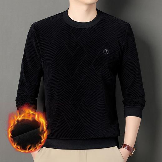 加绒加厚奥粒绒毛衣男士秋冬季新款提花保暖休闲简约百搭针织衫 商品图2