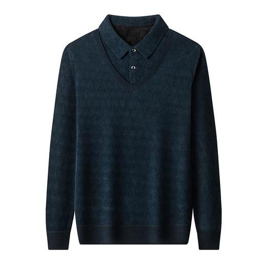 加绒加厚假两件长袖针织衫男士秋冬季新款中老年毛衣 商品图4