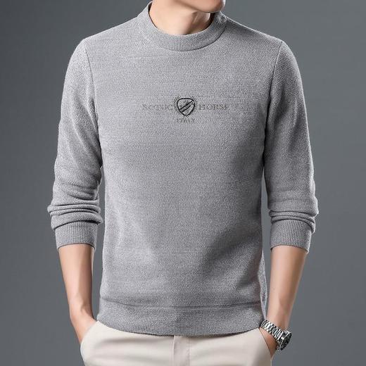 雪貂男士针织衫冬季新款加绒加厚字母印花雪尼尔保暖休闲毛衣代发 商品图1