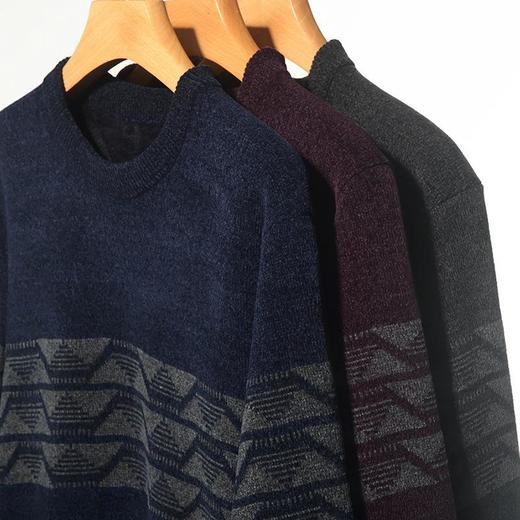 冬季新款雪尼尔加绒毛衣中老年休闲爸爸男装条纹针织衫 商品图3
