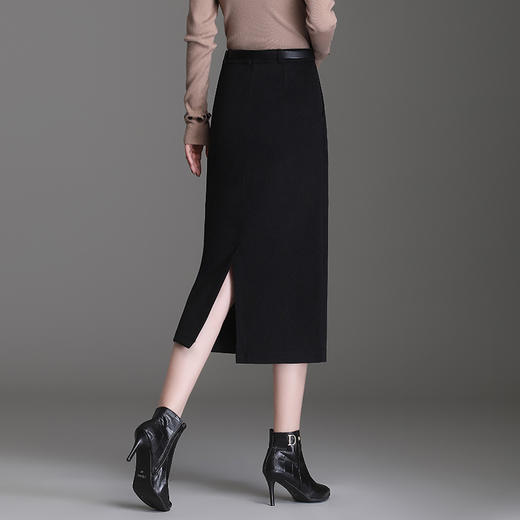 毛呢半身裙，秋冬季新款A字裙时尚高腰开衩包臀裙MYX-6705 商品图2