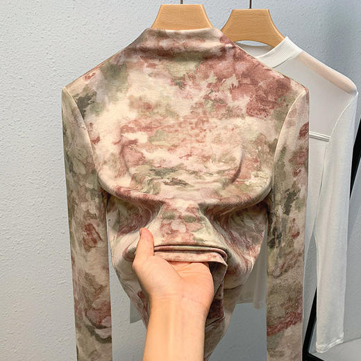 半高领打底衫女，欧货女装洋气印花长袖t恤收腰内搭气质上衣XY-J3D0818 商品图1