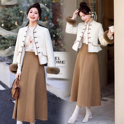 冬季新款，袖毛真毛可脱卸小香白鸭绒羽绒气质套装HR-LMJY8828 商品图2