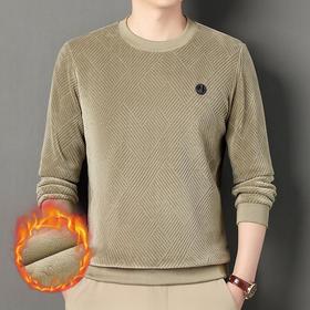 加绒加厚奥粒绒毛衣男士秋冬季新款提花保暖休闲简约百搭针织衫