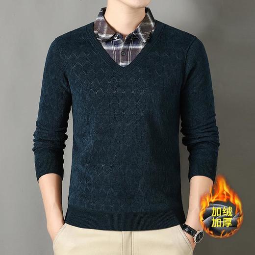 提花加绒加厚假两件长袖打底衫男士秋冬季新款毛衣男 商品图3