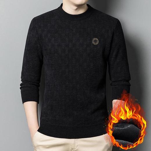 雪尼尔毛衣男士冬季新款加绒加厚提花串珠圆领潮流男式针织打底衫 商品图2