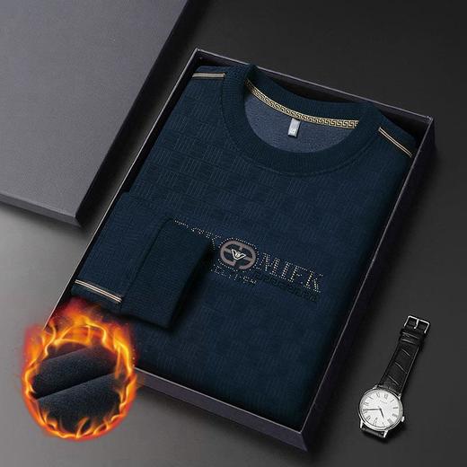 加绒加厚针织衫男式秋冬季新款保暖麻将格打底衫毛衣 商品图2