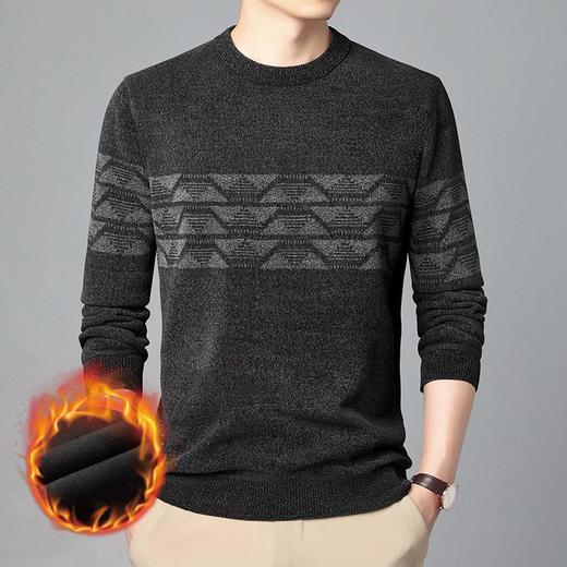 冬季新款雪尼尔加绒毛衣中老年休闲爸爸男装条纹针织衫 商品图2