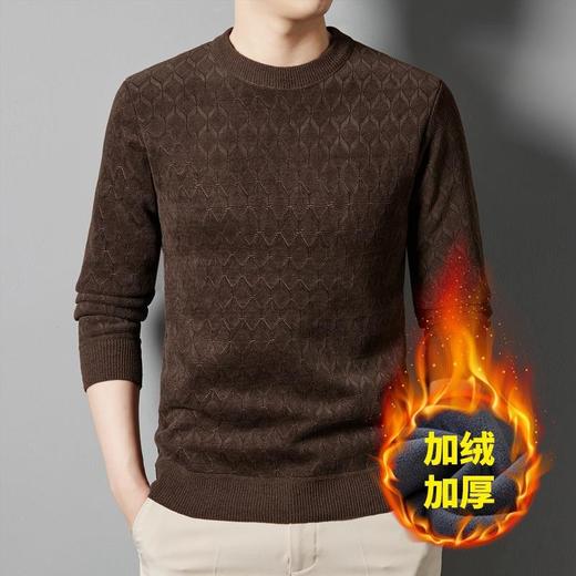 爆款菱形加绒加厚长袖针织打底衫男士秋冬季新款毛衣男 商品图0
