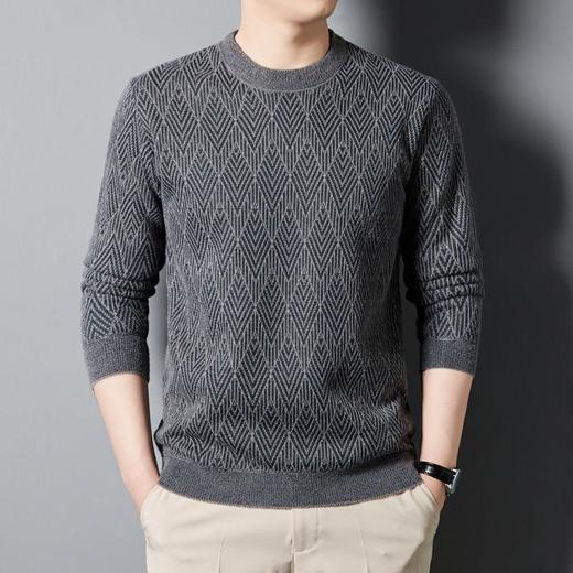 跨境直播加绒加厚针织衫男式上衣冬季新款格子提花保暖打底衫毛衣 商品图0