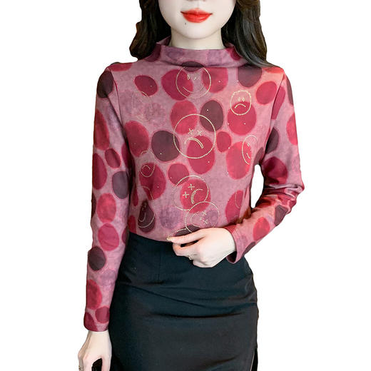 半高领印花时尚植绒t恤，高级感显瘦上衣KQL-323H728 商品图4