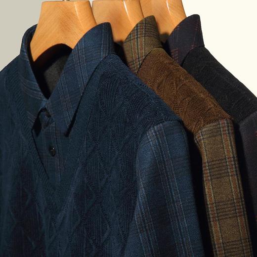 长袖加绒加厚假两件毛衣男士秋冬季新款衣提花打底衫 商品图3