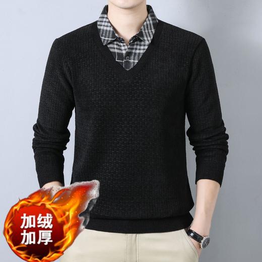 骨头花加绒加厚假两件长袖打底衫男士秋冬季新款毛衣 商品图3