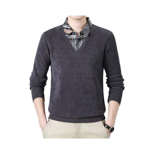 骨头花加绒加厚假两件长袖打底衫男士秋冬季新款毛衣 商品图4