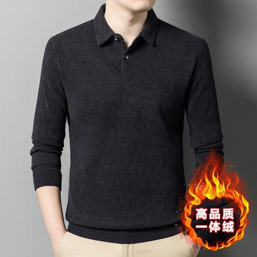 加绒加厚假两件长袖针织衫男士秋冬季新款中老年毛衣 商品图1