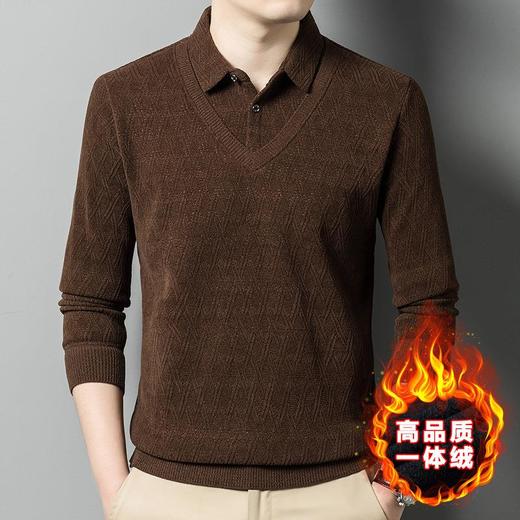 加绒加厚假两件长袖针织衫男士秋冬季新款中老年毛衣 商品图0
