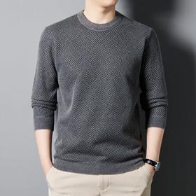 加绒加厚针织衫男式上衣冬季新款格子提花保暖打底衫毛衣