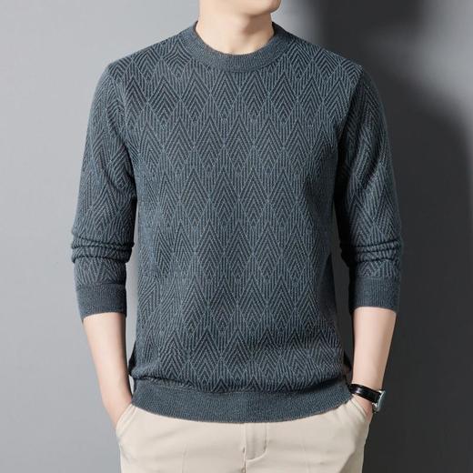 跨境直播加绒加厚针织衫男式上衣冬季新款格子提花保暖打底衫毛衣 商品图2